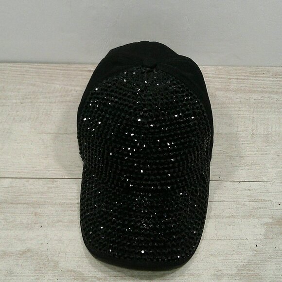 Rhinestone Black Bling Studded Baseball Style Hat Snap Closure - Picture 2 of 6